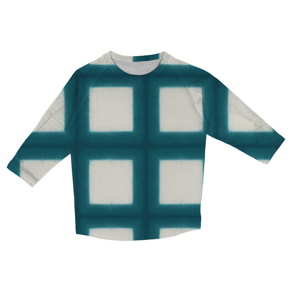 Itajime Teal Grid casual three quarter sleeve shirts