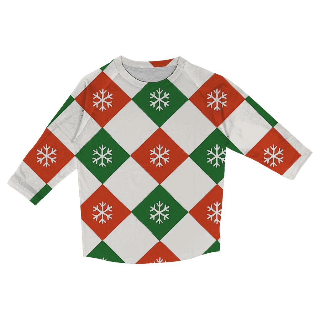 Diamond Snow Motif Grid casual three quarter sleeve shirts