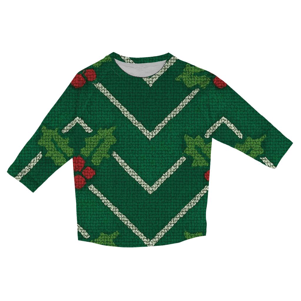 Holly Leaf Chevron Stack Design fashion 3/4 sleeve shirts