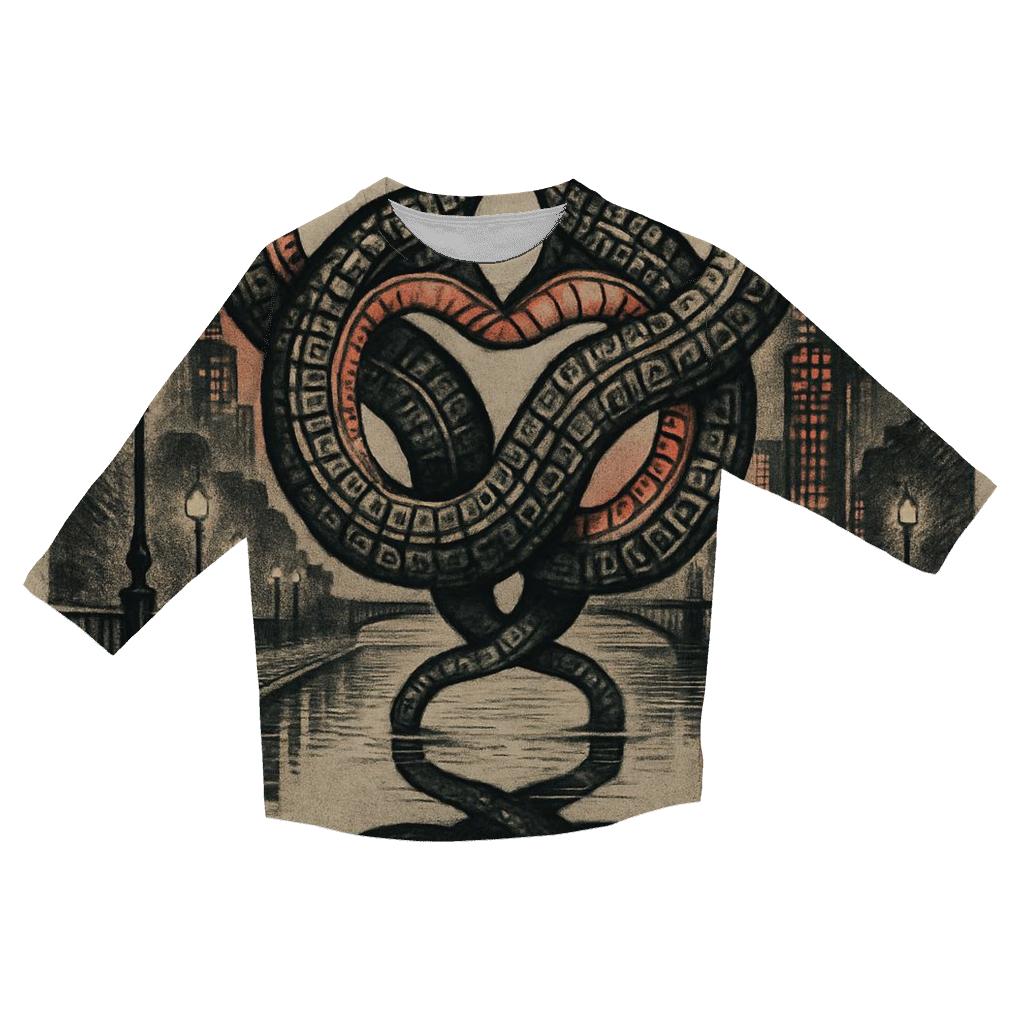 Mirrored City Ouroboros printed three quarter sleeve shirts