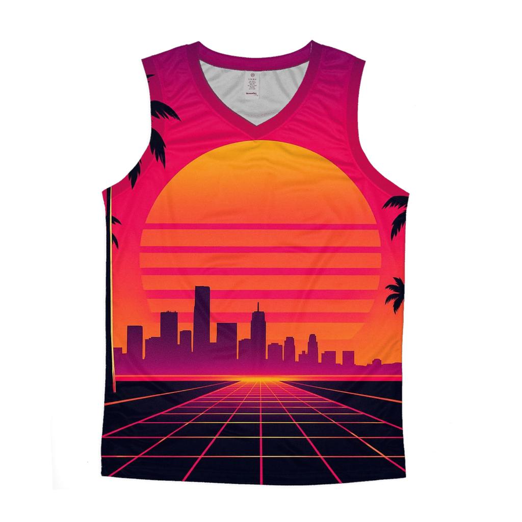 Neon Horizon Sunset graphic print tank tops