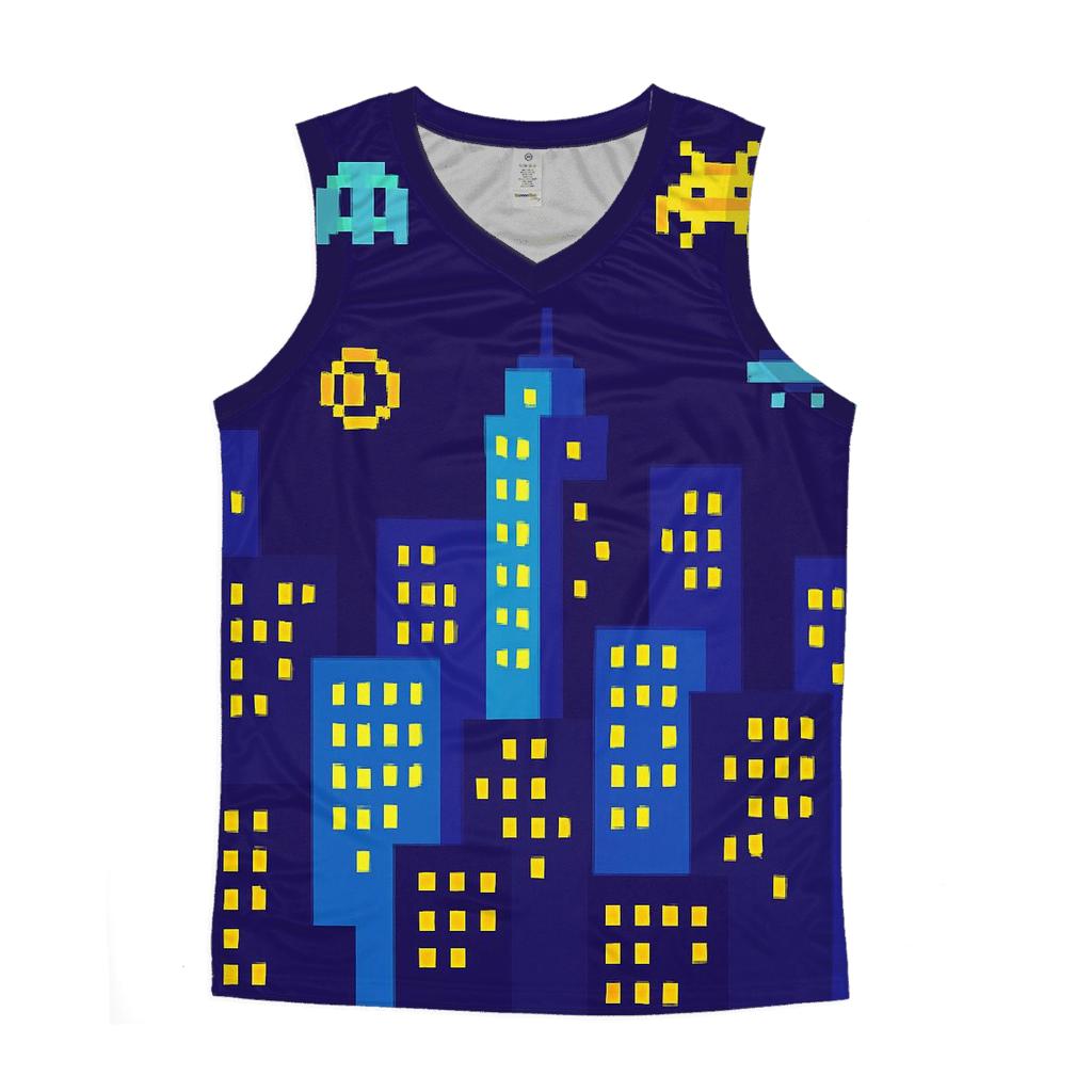 Pixel Arcade Skyline sports performance tank tops