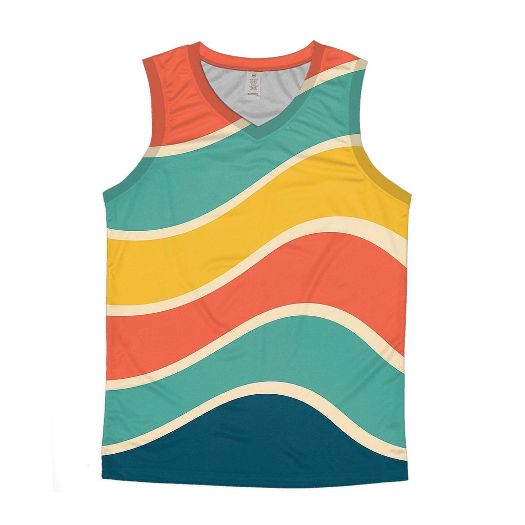 Groovy Rainbow Waves trendy fitted tank tops
