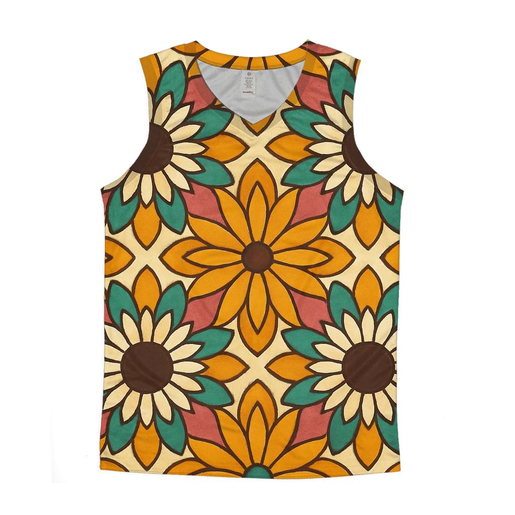 Psychedelic Sunflower Burst graphic print tank tops