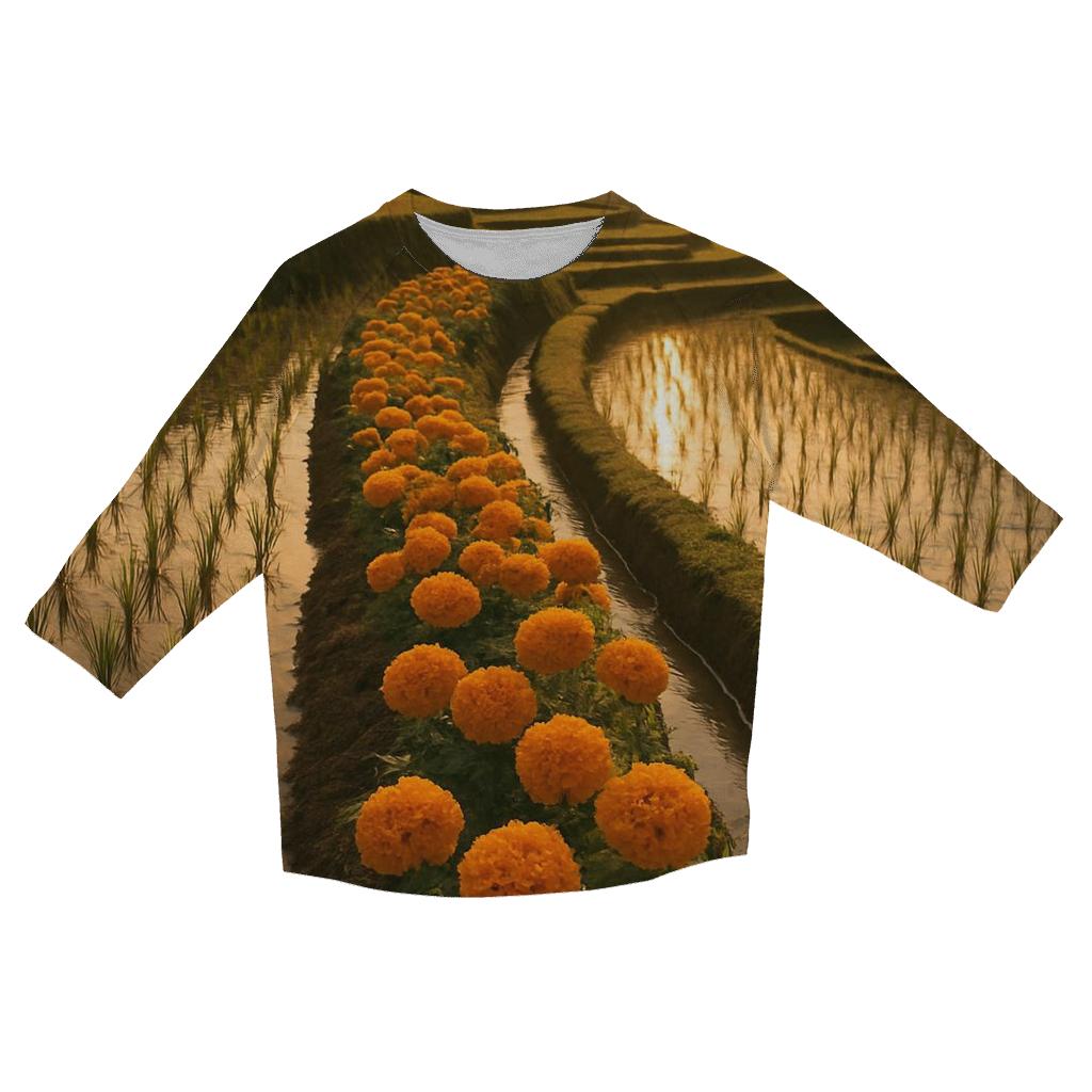 Rice Terrace Marigold Border cotton quarter sleeve shirts