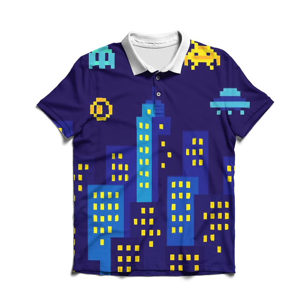 Pixel Arcade Skyline custom polo shirts
