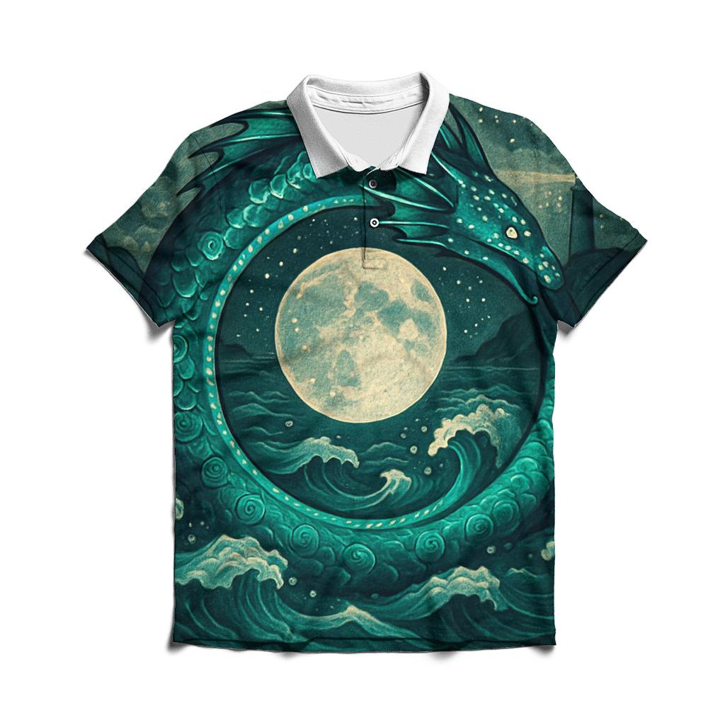 Oceanic Moon Ouroboros embroidered polo tops