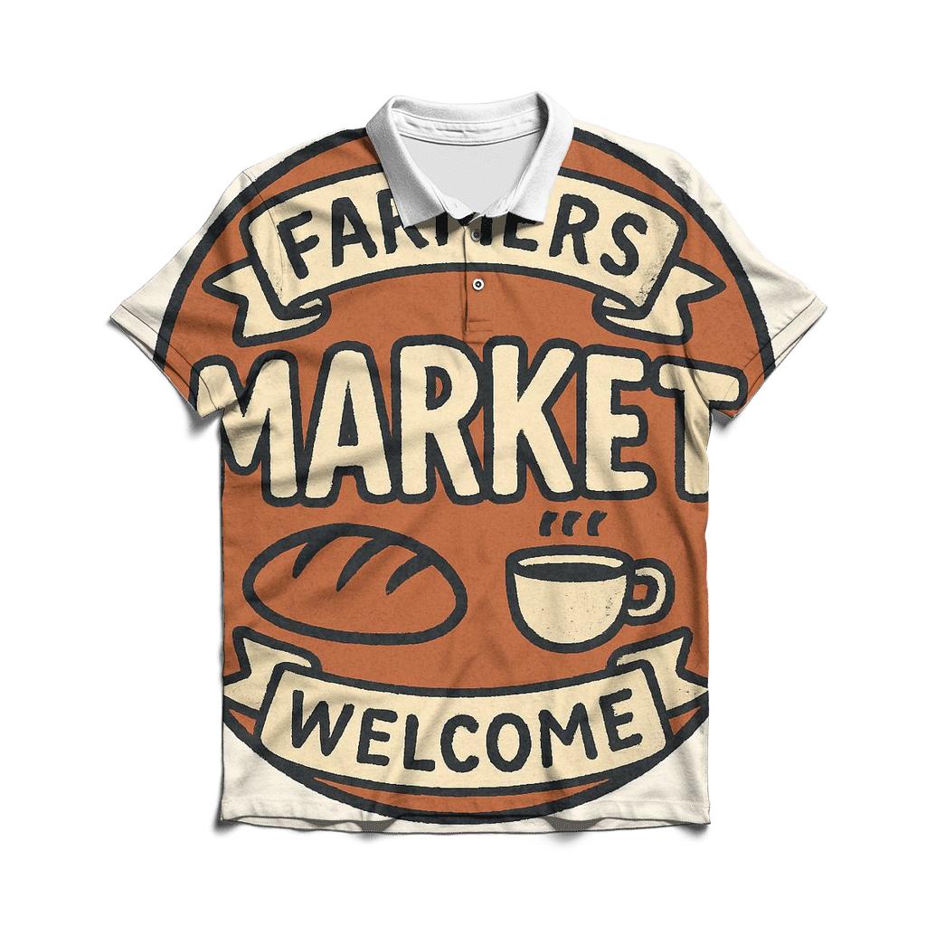 Hand Lettered Market Badge branded logo polo shirts