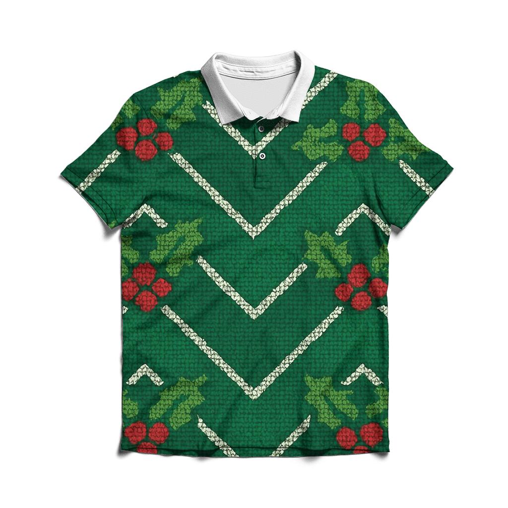 Holly Leaf Chevron Stack Design embroidered polo tops