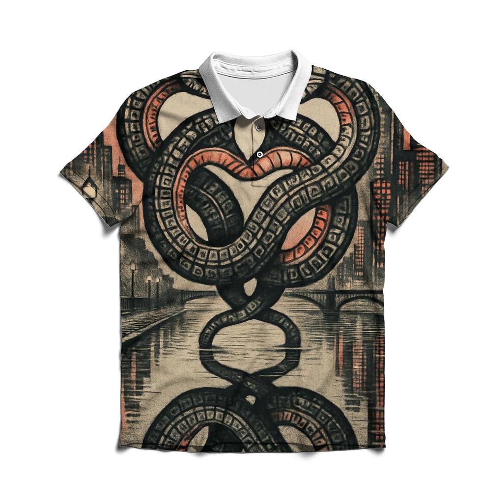 Mirrored City Ouroboros branded logo polo shirts