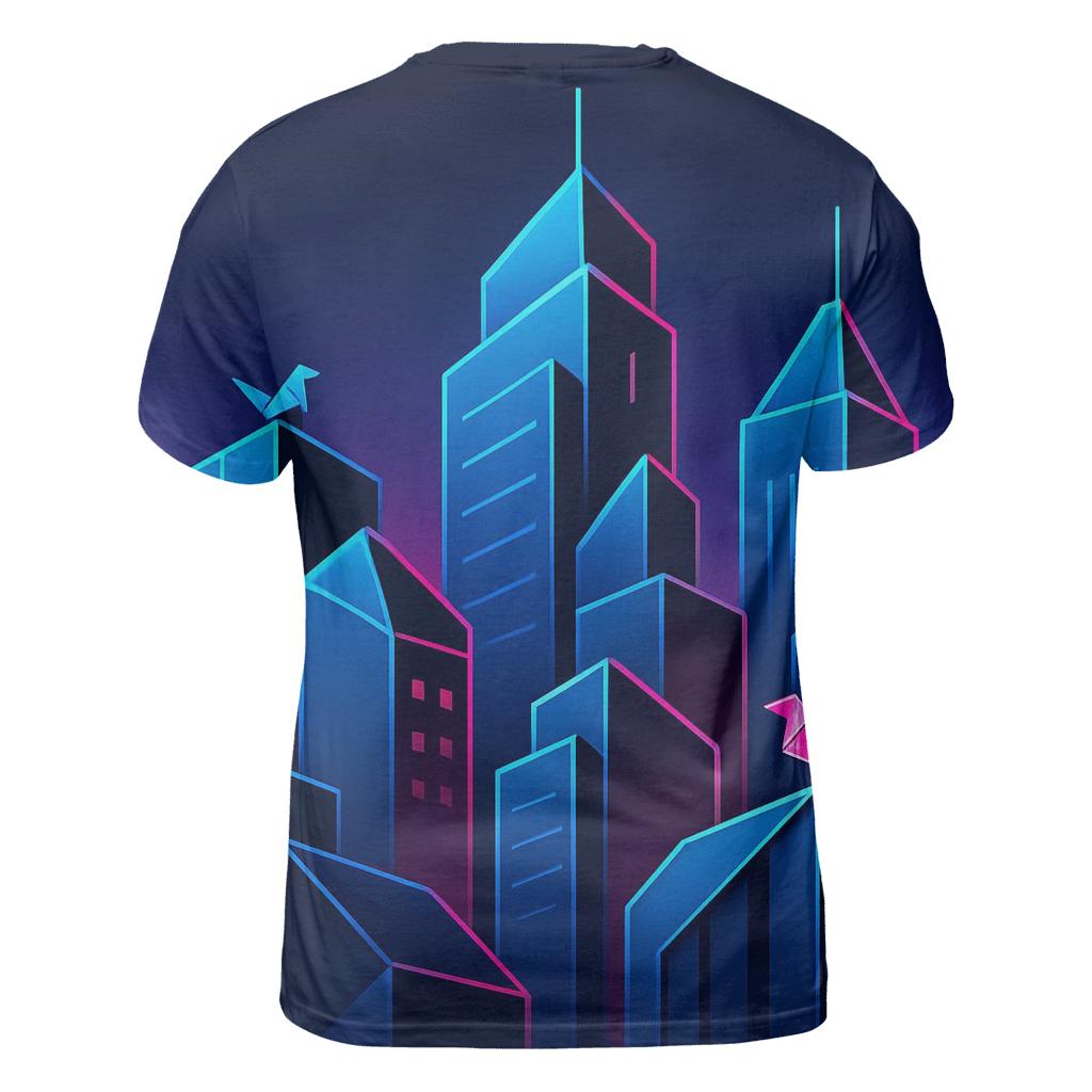 Neon Origami City artistic all-over print tops