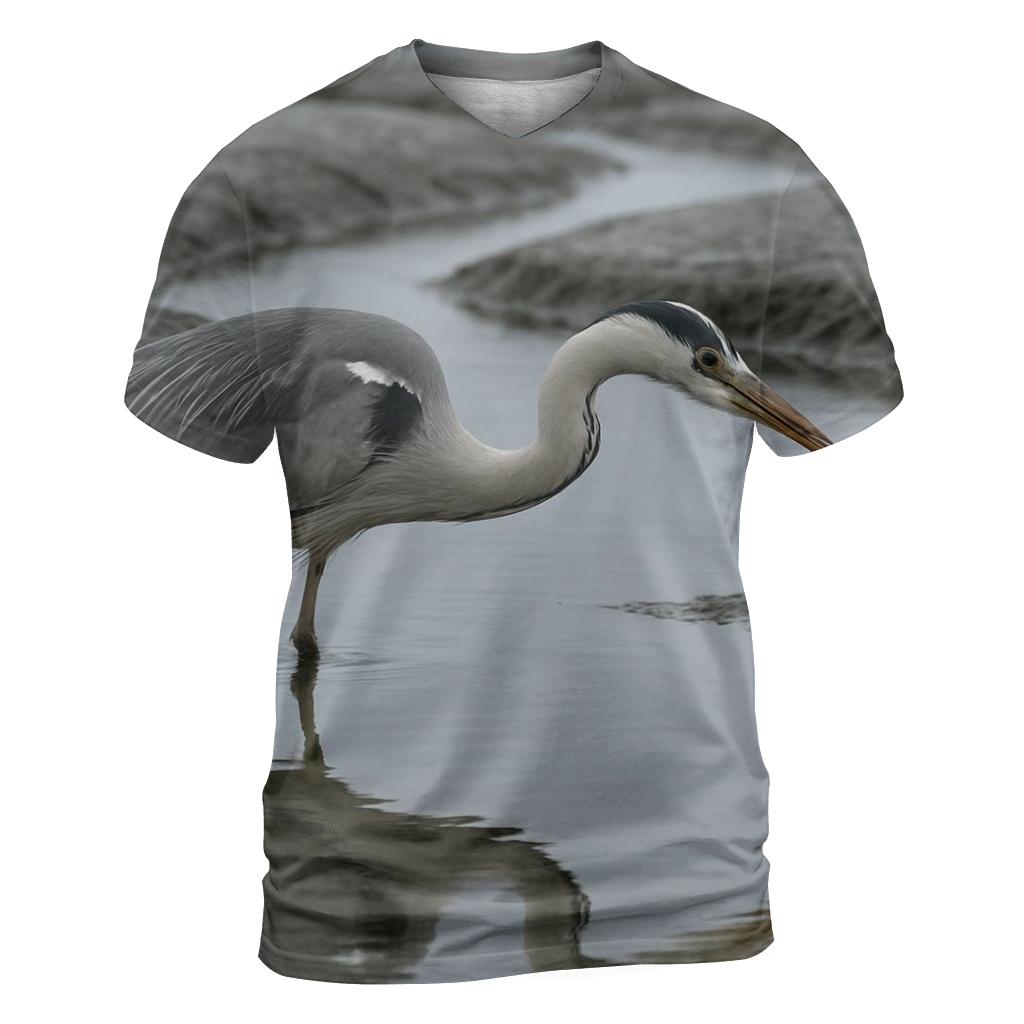 Estuary Stalk — Grey Heron statement graphic shirts