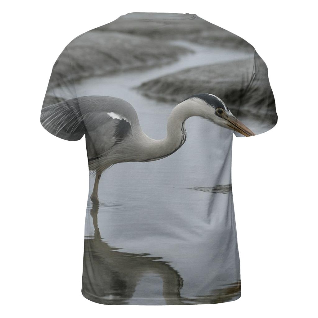 Estuary Stalk — Grey Heron statement graphic shirts