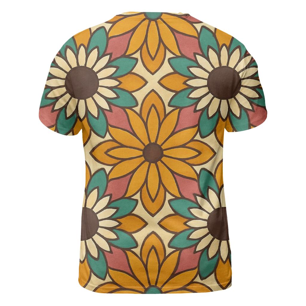 Psychedelic Sunflower Burst vibrant all-over design tees