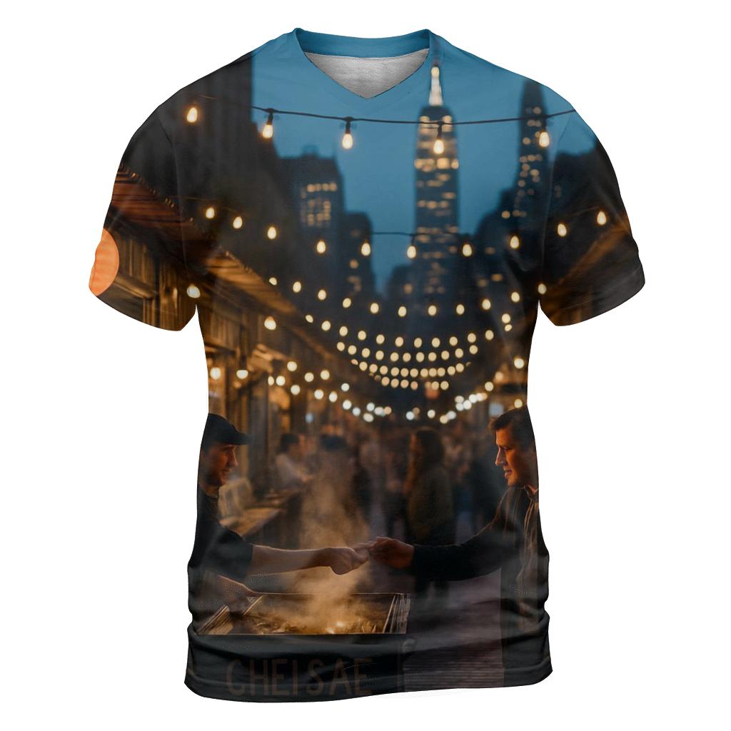 Night Market Alley With Skyline Vista vibrant all-over design tees