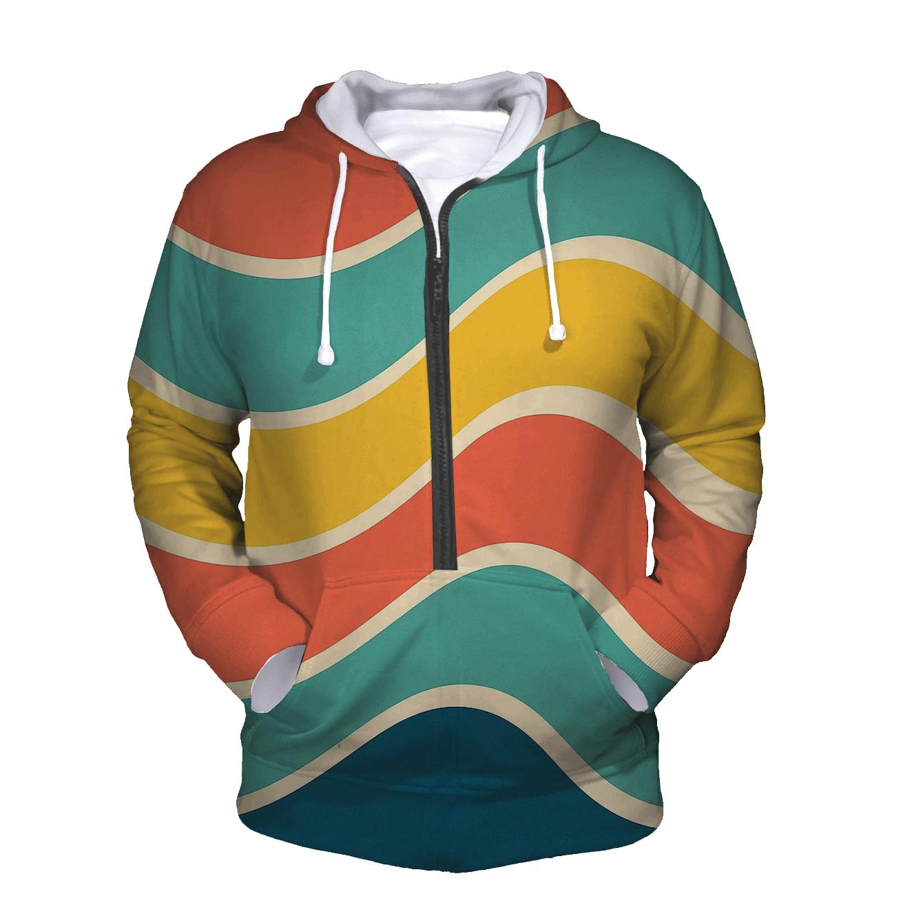 Groovy Rainbow Waves embroidered hoodies