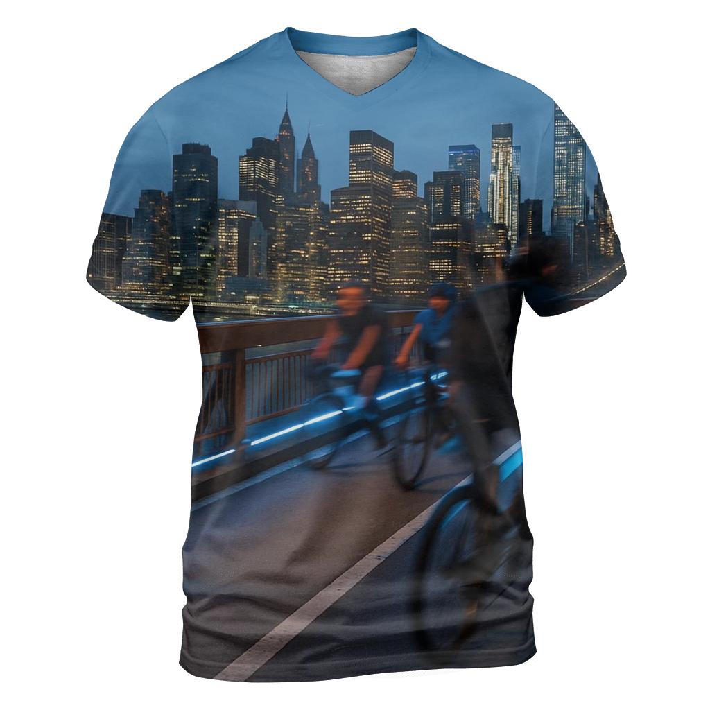 Commuter Bicycle Bridge Crossing At Blue Hour trendy printed shirt styles