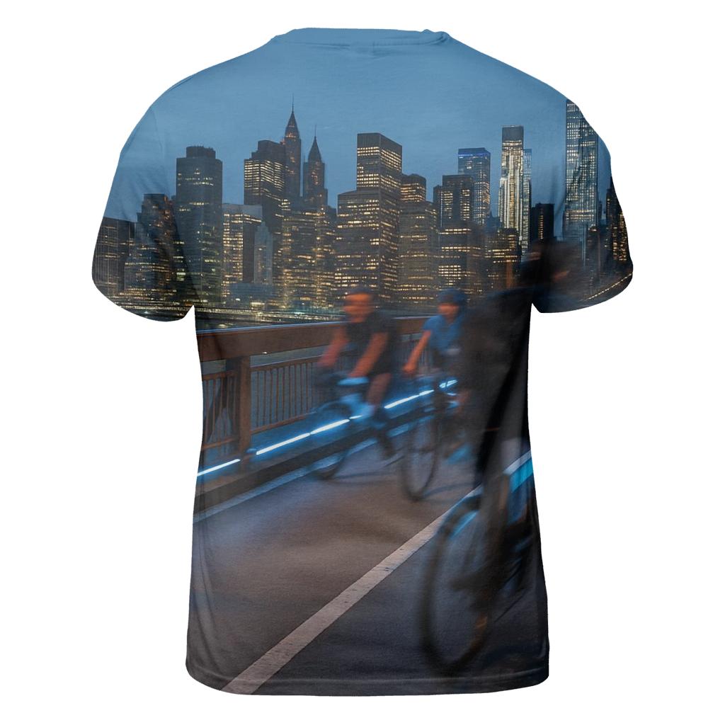 Commuter Bicycle Bridge Crossing At Blue Hour trendy printed shirt styles