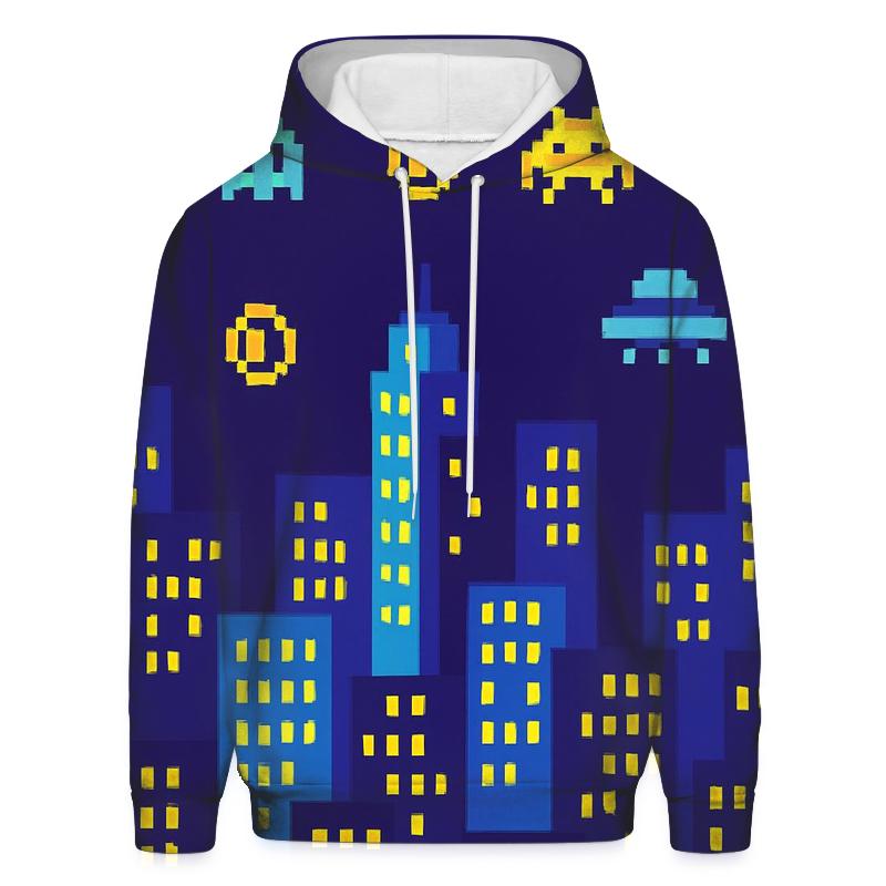 Pixel Arcade Skyline printed hoodies