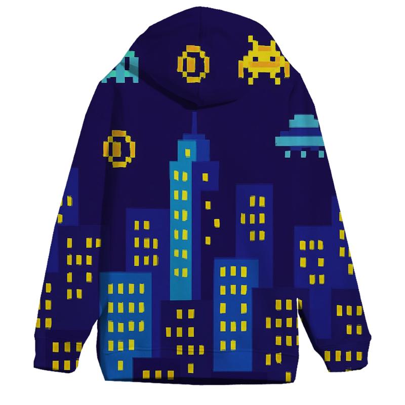 Pixel Arcade Skyline printed hoodies