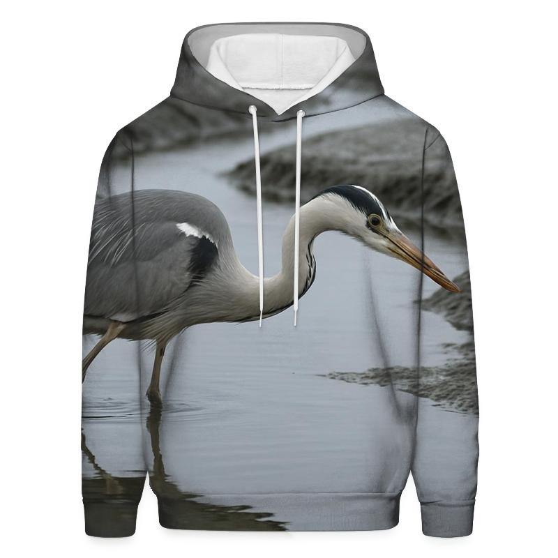 Estuary Stalk — Grey Heron graphic hoodies