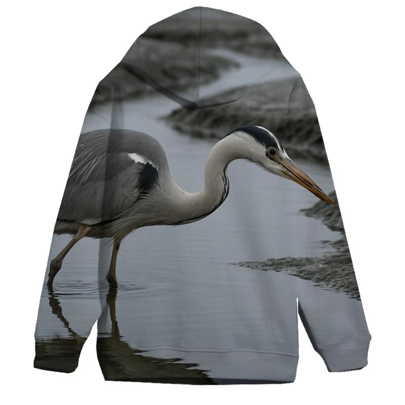 Estuary Stalk — Grey Heron graphic hoodies