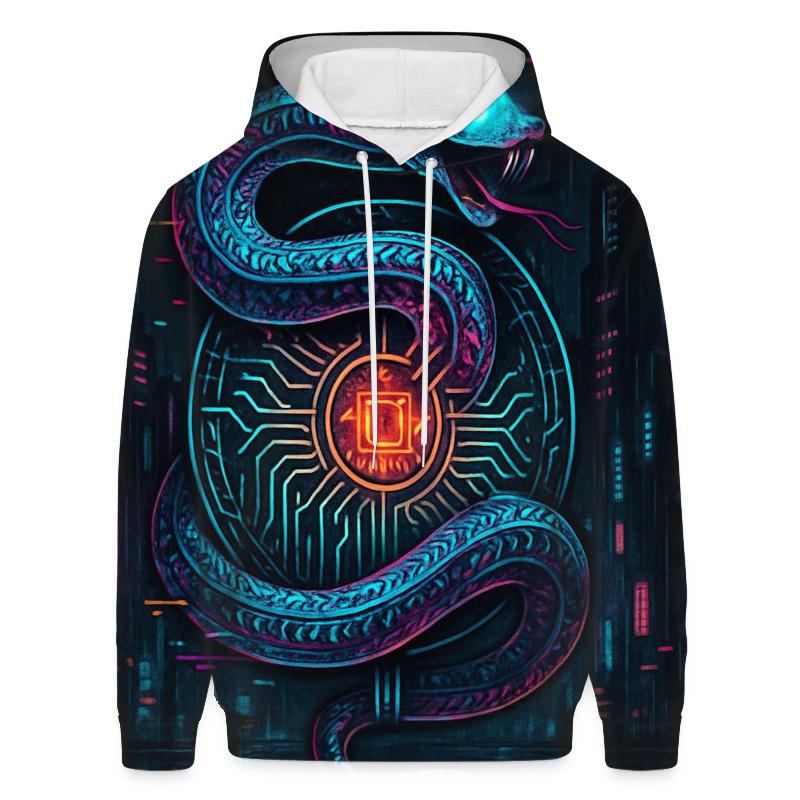 Cyber Neon Ouroboros printed hoodies