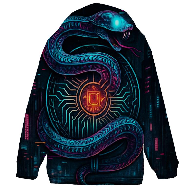 Cyber Neon Ouroboros printed hoodies