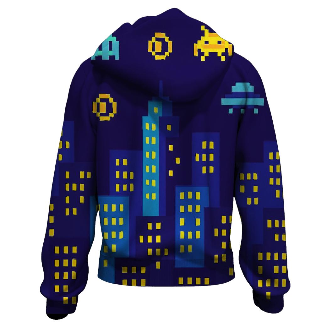 Pixel Arcade Skyline zip-up hoodies