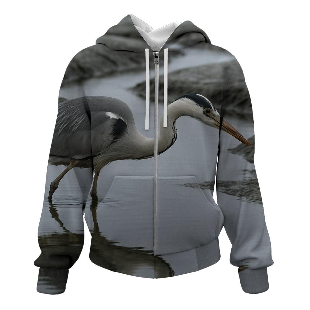 Estuary Stalk — Grey Heron hoodie designs