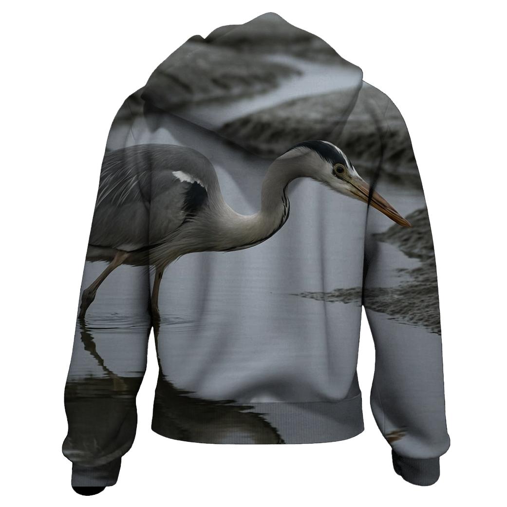 Estuary Stalk — Grey Heron hoodie designs