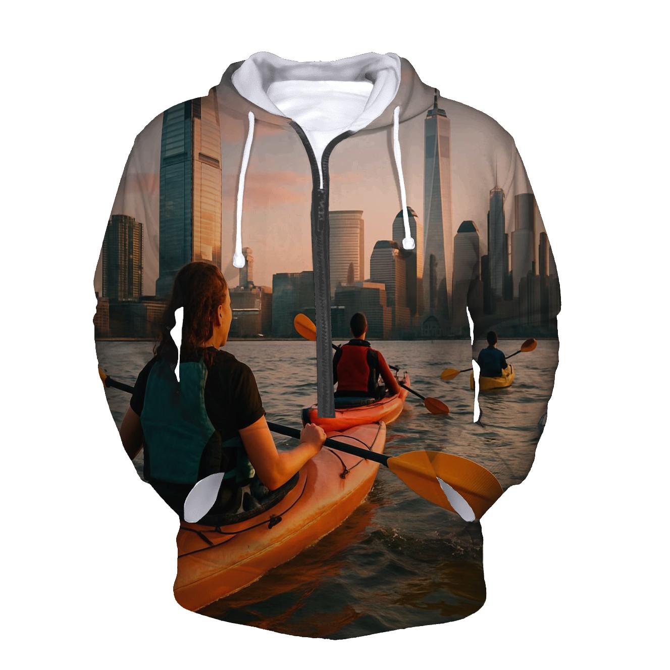 Hudson River Kayakers At Magic Hour zip-up hoodies