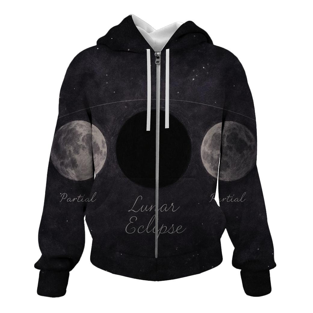 Lunar Eclipse Shadow Art embroidered hoodies