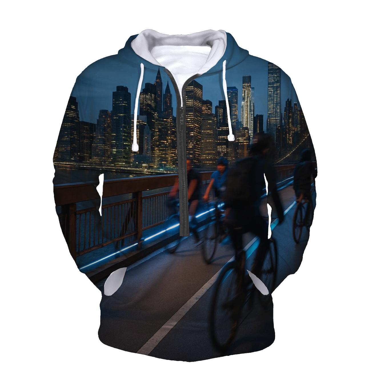 Commuter Bicycle Bridge Crossing At Blue Hour zip-up hoodies