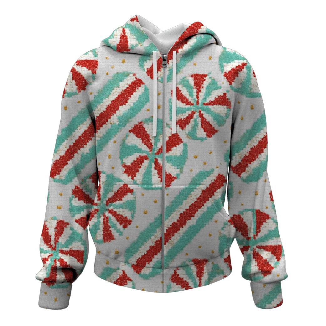 Peppermint Stripe Burst Design zip-up hoodies