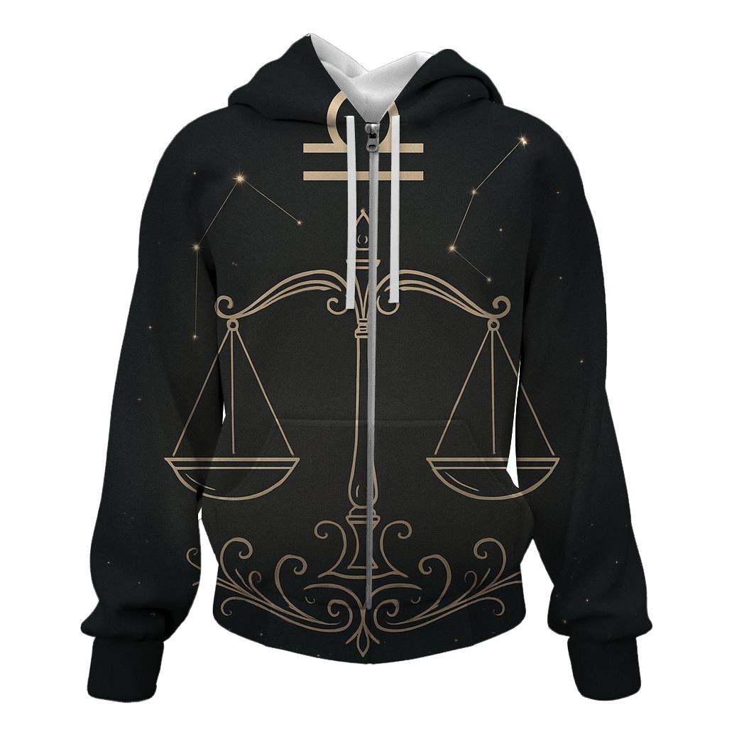 Libra Scales Balance Symbol zip-up hoodies