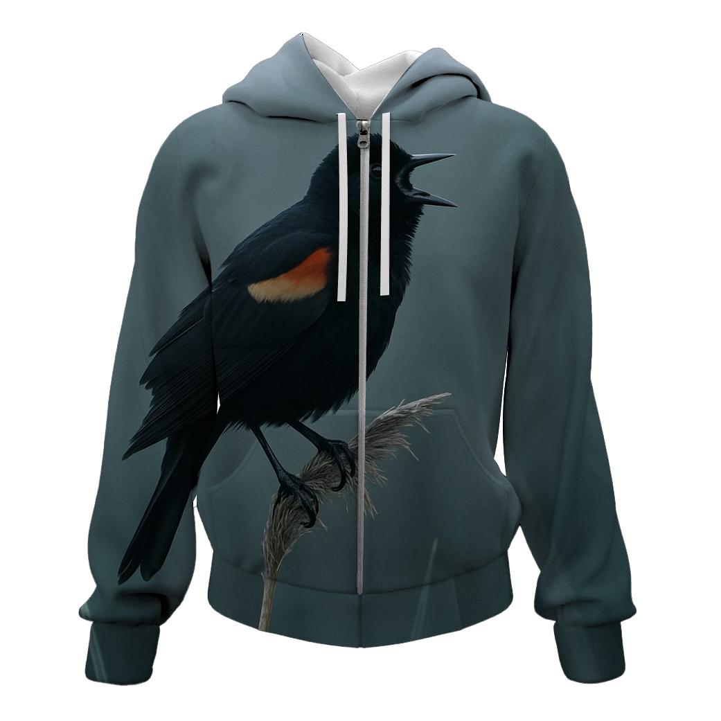 Sedge Chorus — Red-Winged Blackbird zip-up hoodies