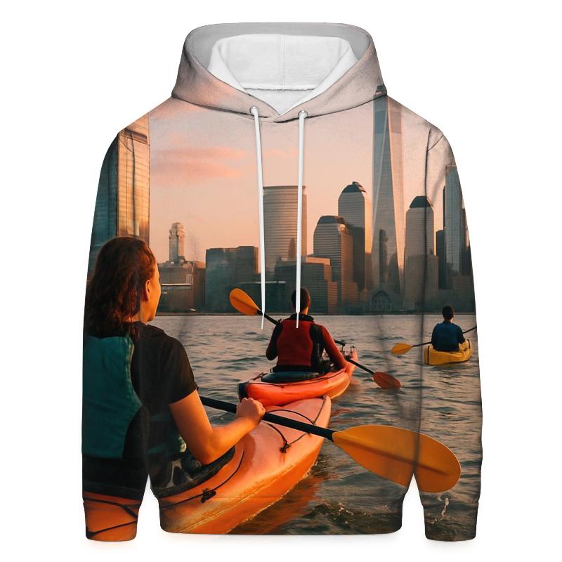 Hudson River Kayakers At Magic Hour premium hoodies