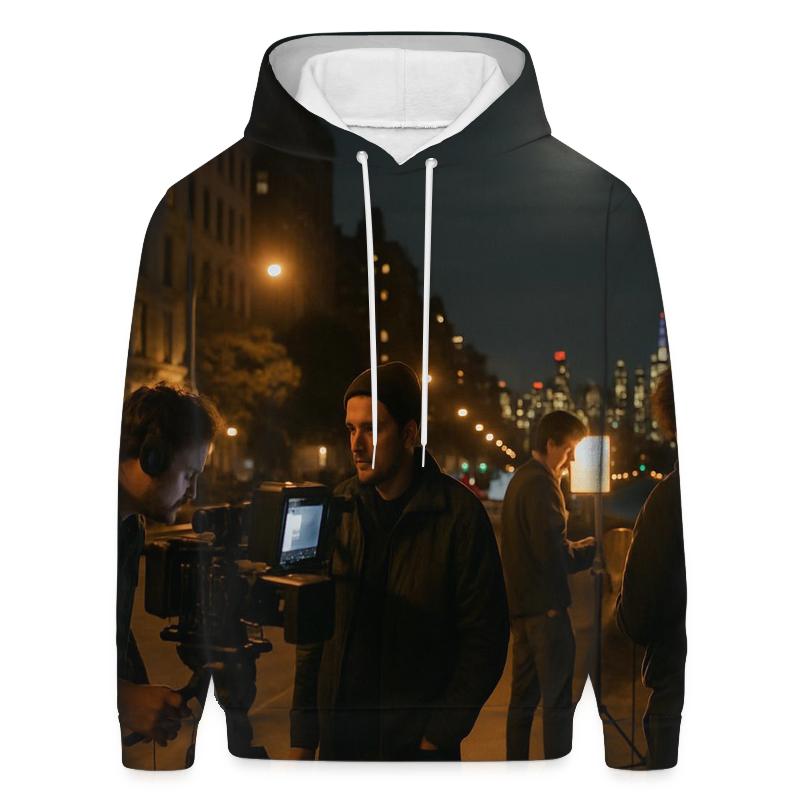 Late Night Film Crew On Riverside Drive graphic hoodies