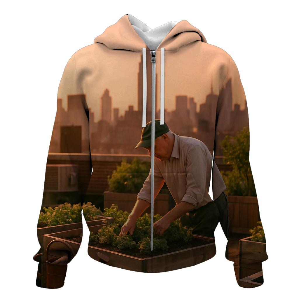Rooftop Garden Overlook At Sunset printed hoodies