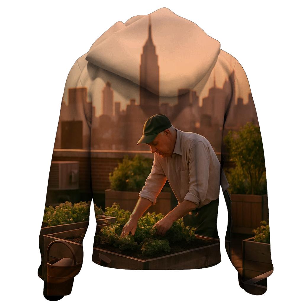 Rooftop Garden Overlook At Sunset printed hoodies