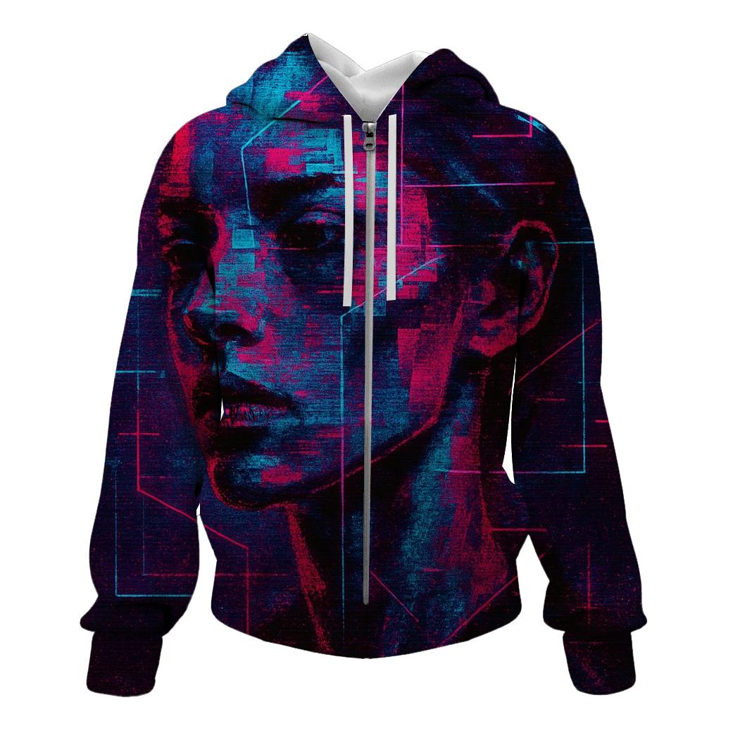 Glitch Vapor Portrait zip-up hoodies