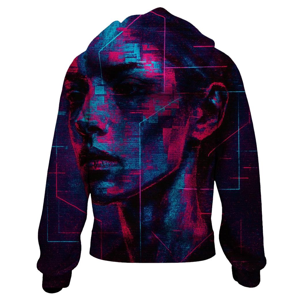Glitch Vapor Portrait zip-up hoodies
