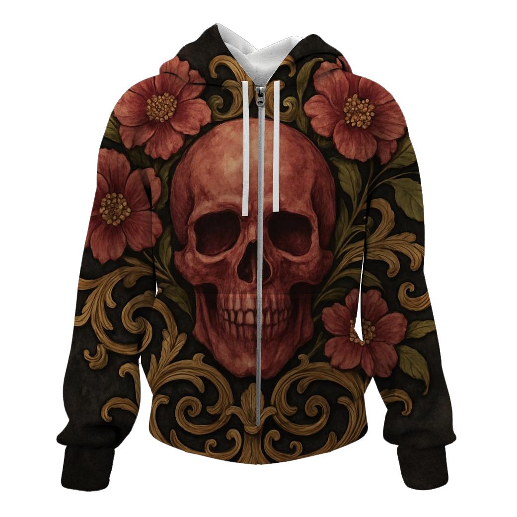Floral Skull Emblem hoodie designs