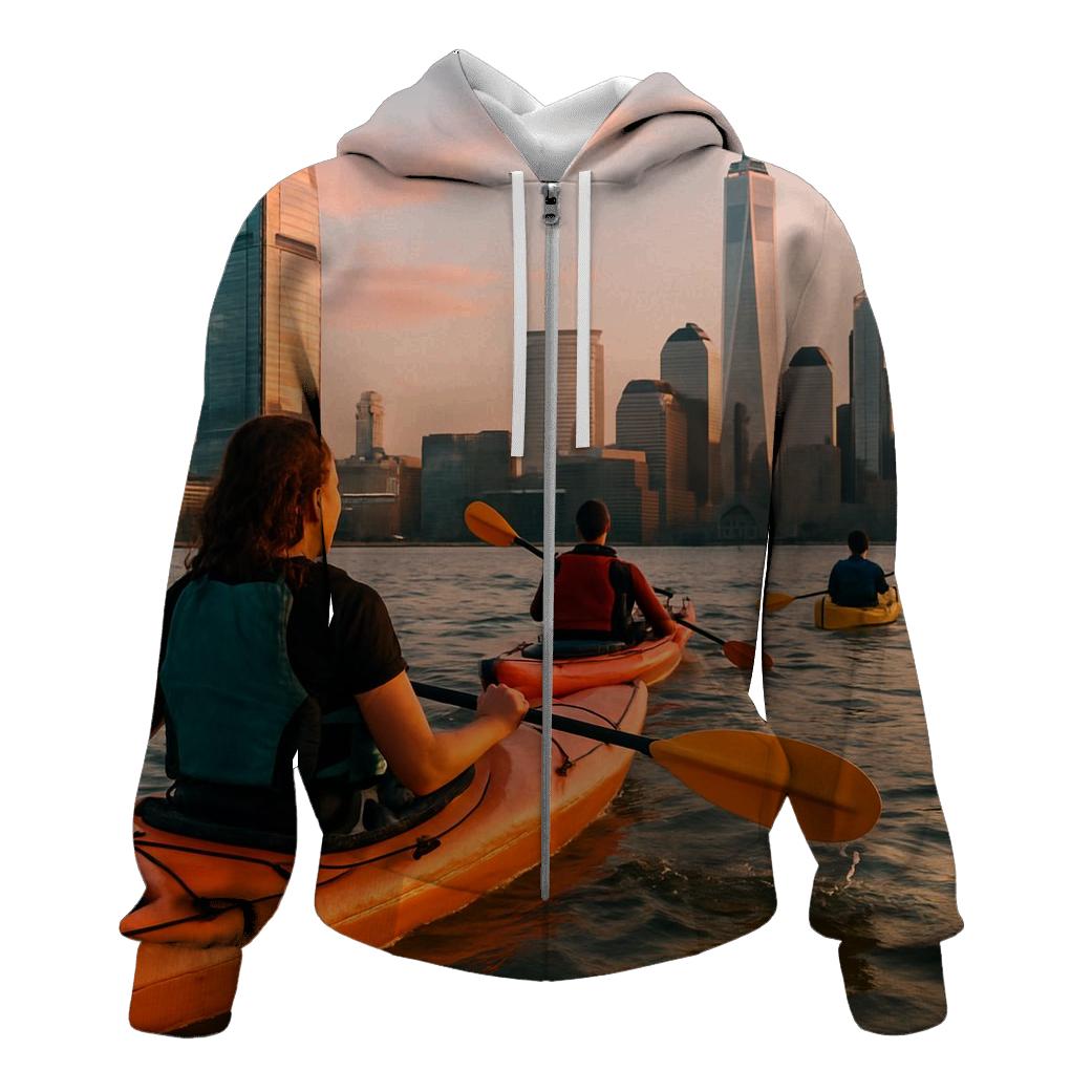 Hudson River Kayakers At Magic Hour premium hoodies