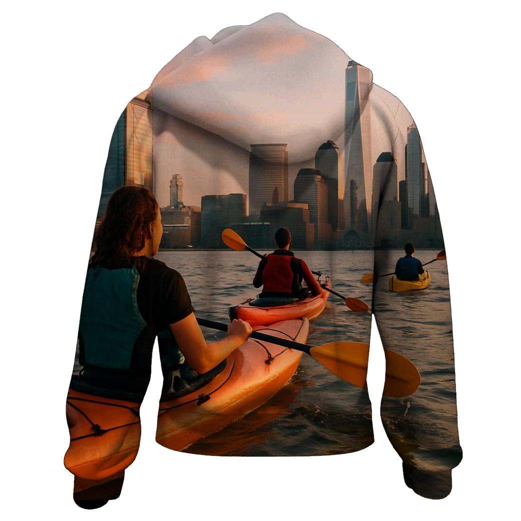 Hudson River Kayakers At Magic Hour premium hoodies