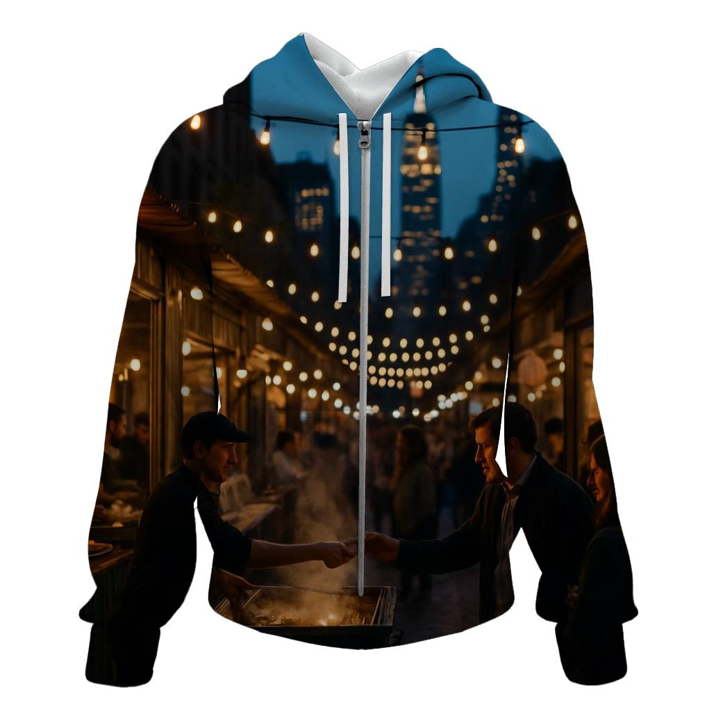 Night Market Alley With Skyline Vista zip-up hoodies