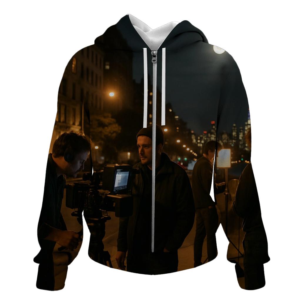 Late Night Film Crew On Riverside Drive graphic hoodies