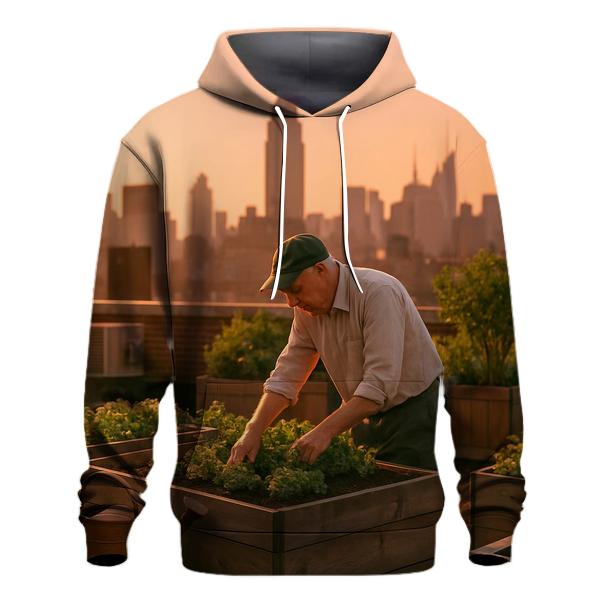 Rooftop Garden Overlook At Sunset printed hoodies