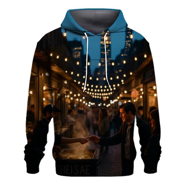 Night Market Alley With Skyline Vista graphic hoodies